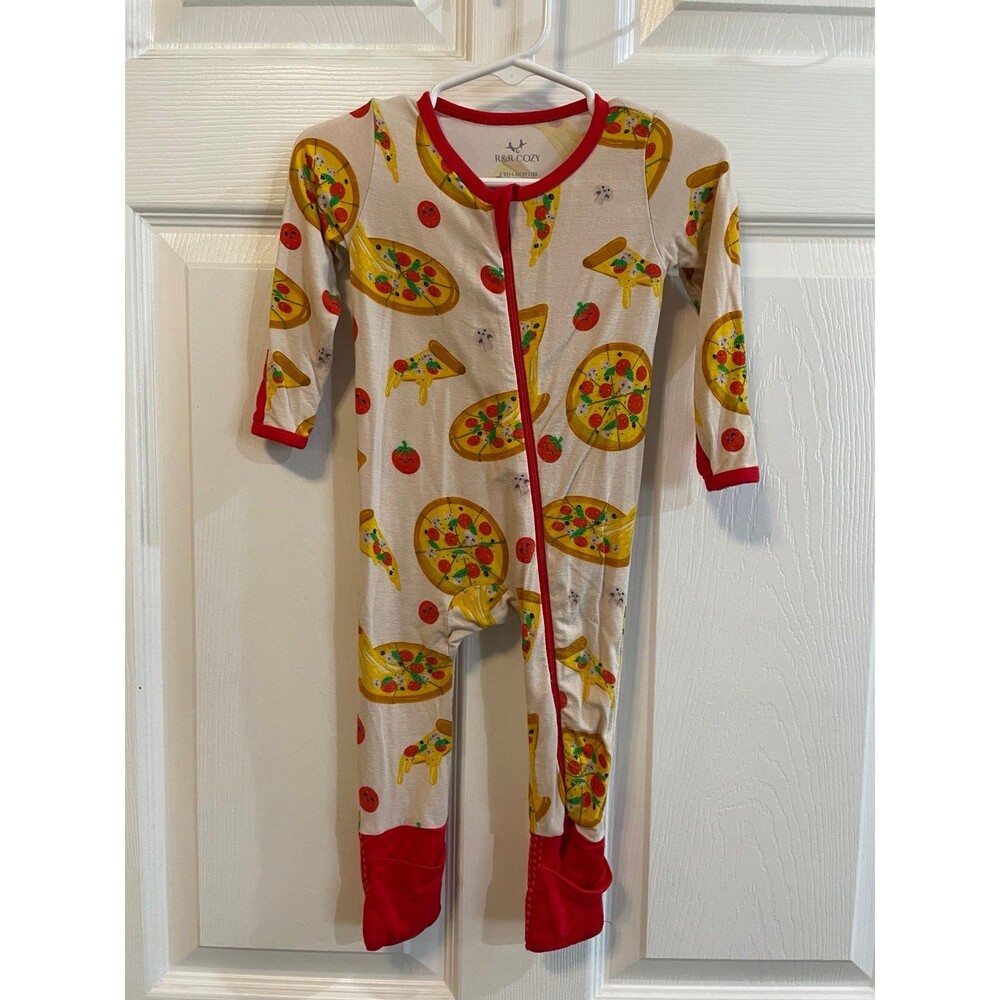 R&R Cozy Bamboo Pizza Romper 3-6M